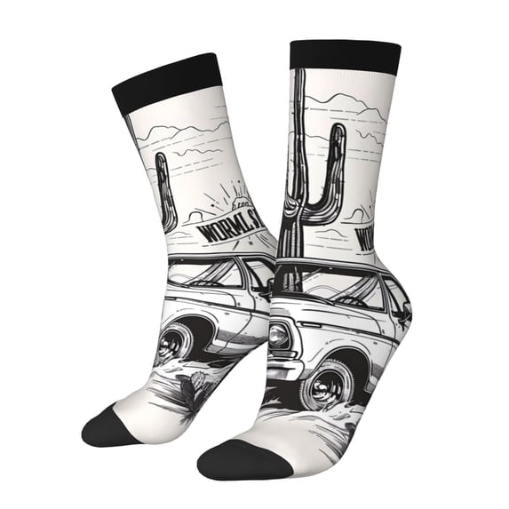 KLL Vintage Cactus Pickup Print Cool Socks Men's Women's Crew Socks Funny Crazy Novelty Stockings