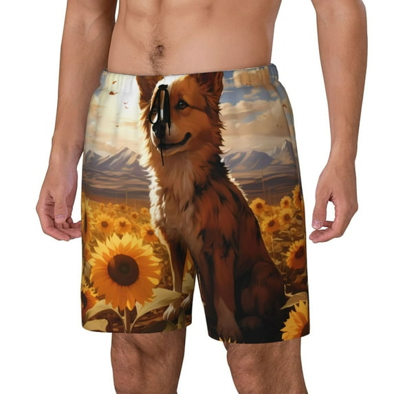 KLL Vintage Cute Corgi Sunflower for Mens Swim Trunks Quick Dry Swim Shorts with Built-in Compression Liner Funny Swimwear Bathing Suits-XX-Large