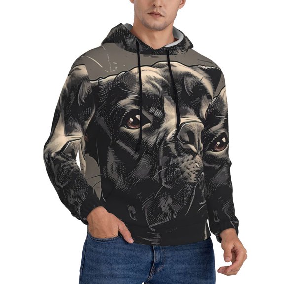 KLL Vintage Dog Illustration Print Mens Hoodie Long Sleeve Casual Pullover Hooded Sweatshirt Fashion Drawstring Hoodies with Pocket-4X-Large