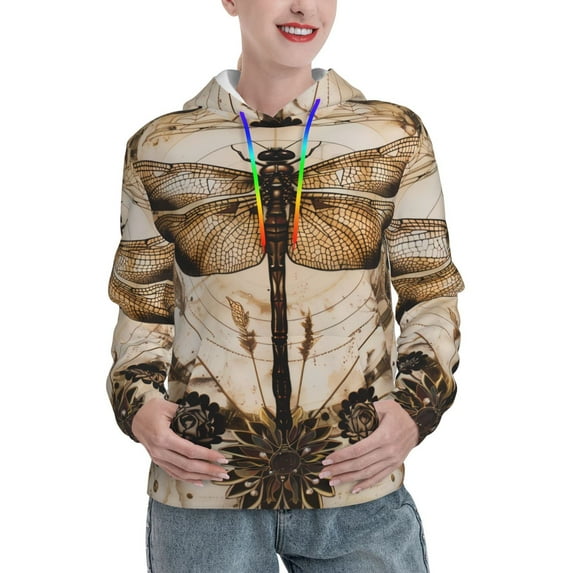 KLL Vintage Dragonfly Artwork for Womens Pullover Hoodie with Pocket Hooded Long Sleeve Shirts Sweatshirt for Women-Large