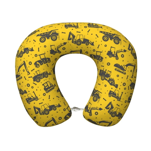 KLL Vintage Excavator Pattern Memory Foam Cervical Neck Pillow Versatile U-Shaped Pillows for Home/Office/Camping/Travelling/Soft Washable Cover