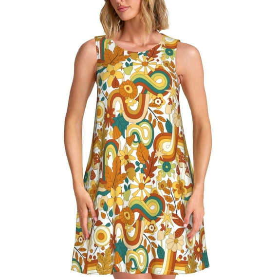 KLL Vintage Floral Pattern Womens Summer Dresses 2025,Loose Round Neck Sleeveless Sundresses Tank Dresses with Pockets