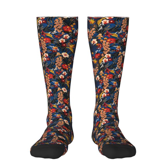KLL Vintage Floral Print Cool Socks Men's Women's Crew Socks Funny Crazy Novelty Stockings