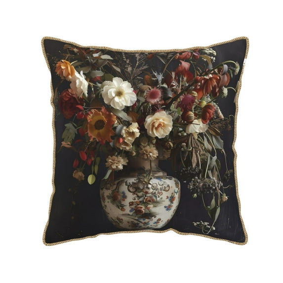 KLL Vintage Floral Vase A Decorative Throw Pillow Covers Velvet Soft for Couch Sofa Bedroom Living Room Outdoor (No pillow core)- 20"x20"