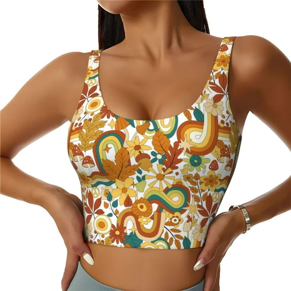 KLL Vintage Floral for Workout Tank Tops for Women,U Back Fitness Top Built in Shelf Bras Padded Fit for Yoga Gym-Large