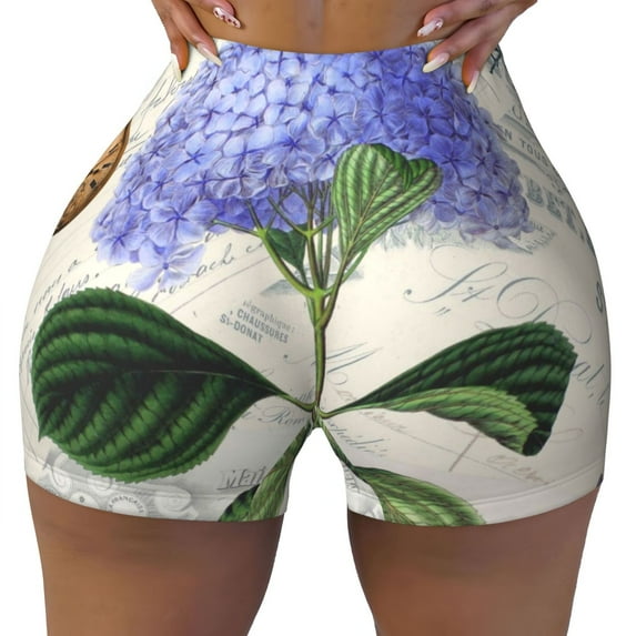 KLL Vintage Flower Pattern Workout Shorts for Women Scrunch Short Gym Yoga Running Sport Active Exercise Fitness Shorts