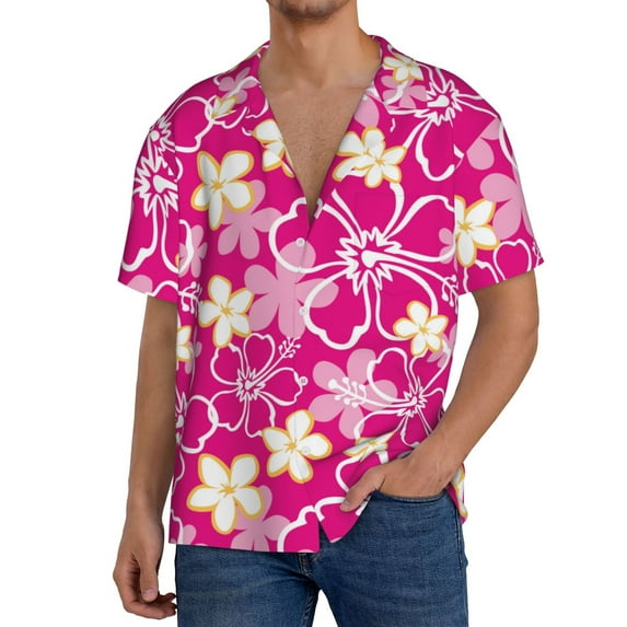 KLL Vintage Flowers Print Men's Shirt Short Sleeve Button Down Summer Cuba Beach Shirts- Large
