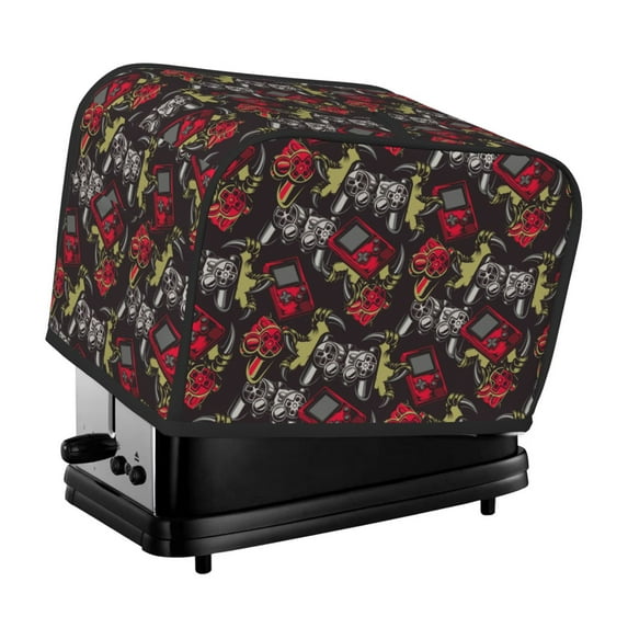 KLL Vintage Gaming Print 2 Slice Toaster Dust Covers Kitchen Small Appliance Cover with 2 Pockets,Can hold Jam Spreader Knife & Toaster Tongs (11.4 x 7.9 x 7.5)
