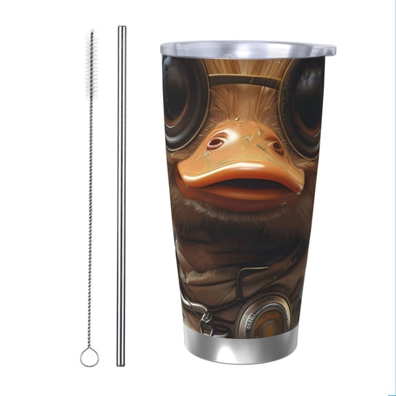 KLL Vintage Gentleman Duck Print 40oz Stainless Steel Insulated Car Cup with Spillproof Lid - Keep Your Drink Hot or Cold on the Go-Straw Two-piece Set