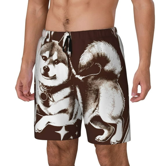 KLL Vintage Husky Dog for Mens Swim Trunks Quick Dry Swim Shorts with Built-in Compression Liner Funny Swimwear Bathing Suits-X-Large