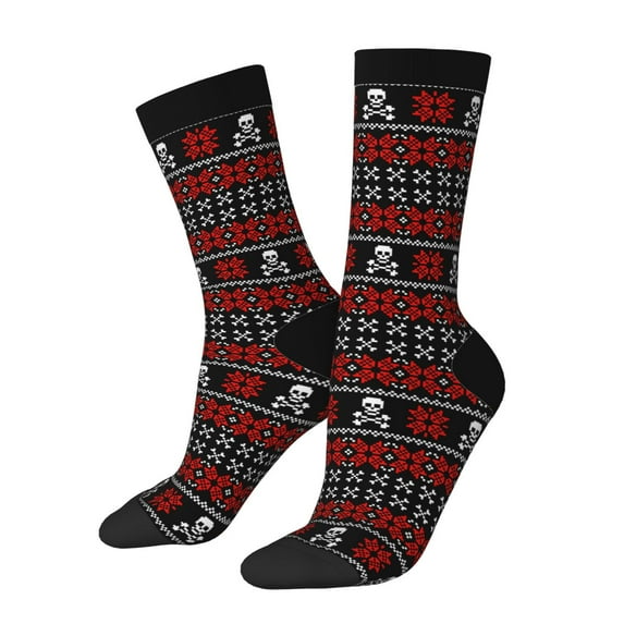 KLL Vintage Maple Leaf with Skull Pattern Print Cool Socks Men's Women's Crew Socks Funny Crazy Novelty Stockings