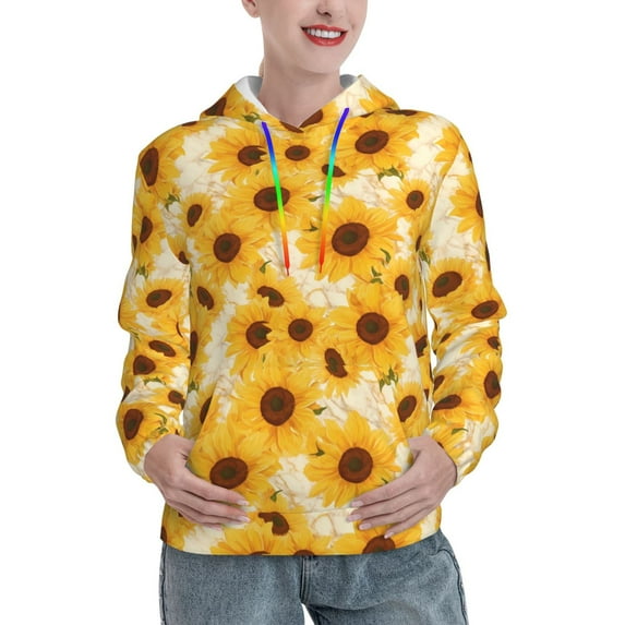 KLL Vintage Marble Pattern Sunflower for Womens Pullover Hoodie with Pocket Hooded Long Sleeve Shirts Sweatshirt for Women-Large