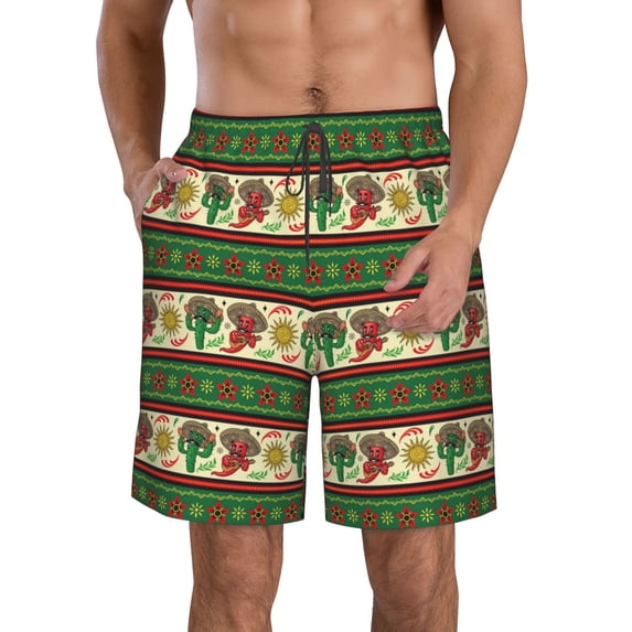 KLL Vintage Mexican Men's Casual Summer Beach Shorts Hawaiian Shorts with Pockets-Large