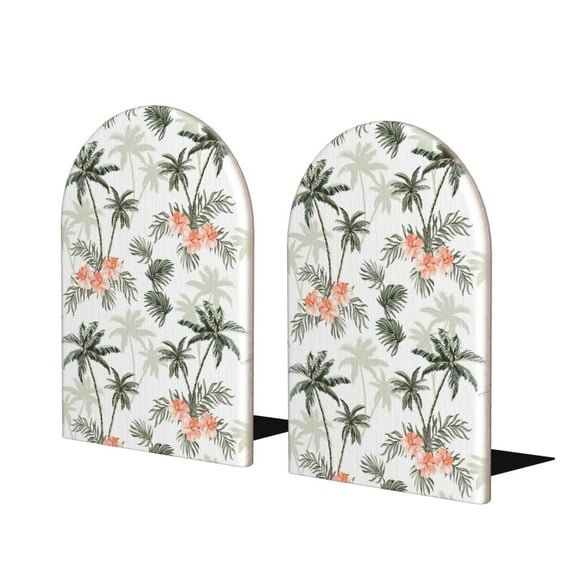KLL Vintage Palm Trees Print Wood Book Ends for Shelves,1 Pair Wood Bookends Book Holder Stand Decorative, Book Stoppers for Heavy Duty Books CD File Video Games