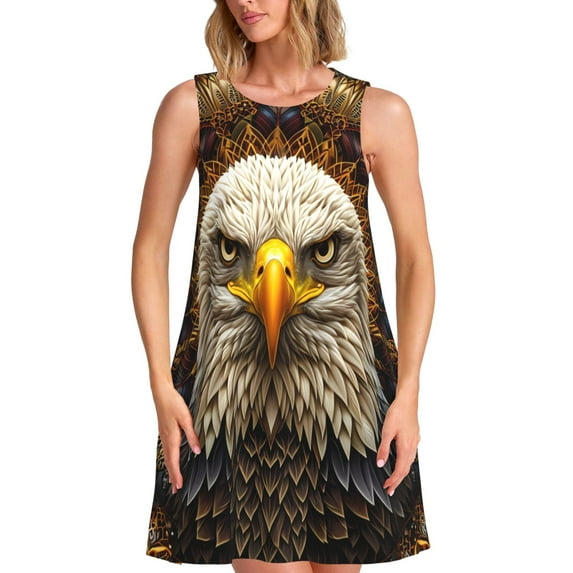 KLL Vintage Pattern Bald Eagle Pattern Womens Summer Dresses 2025,Loose Round Neck Sleeveless Sundresses Tank Dresses with Pockets