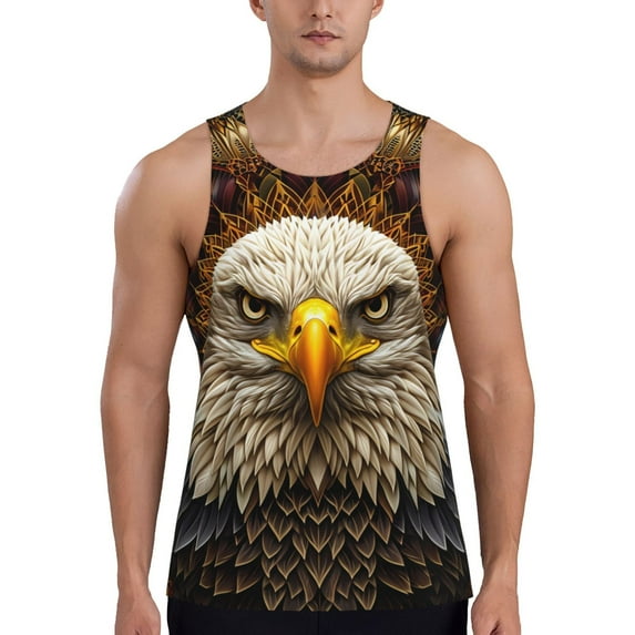 KLL Vintage Pattern Bald Eagle Print Men's Muscle Gym Workout Stringer Tank Tops Bodybuilding Fitness T-Shirts Tank Tops Men-X-Large