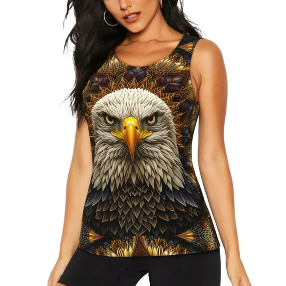 KLL Vintage Pattern Bald Eagle Print Womens Tank Top Sleeveless Workout Tops Athletic Running Shirts Yoga Gym Clothes-X-Large