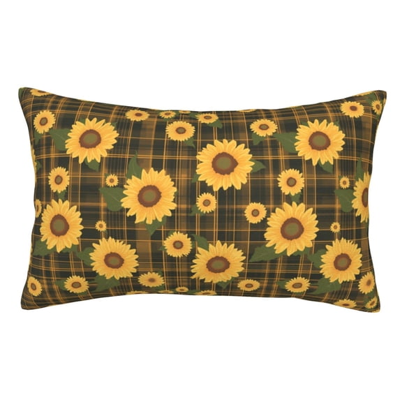 KLL Vintage Plaid Sunflower Pillow Covers Envelope Closure,Super Soft and Cozy Fuzzy Fleece Pillow Case Cover (No pillow core） 16"x24"