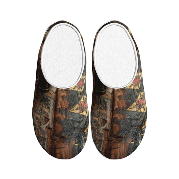 KLL Vintage Poker Chips Pattern Adult Unisex Cozy Slippers,Fuzzy Slip-on Slippers TPR Sole Slippers Comfort Plush Home Footwear for Indoor & Outdoor-35/36