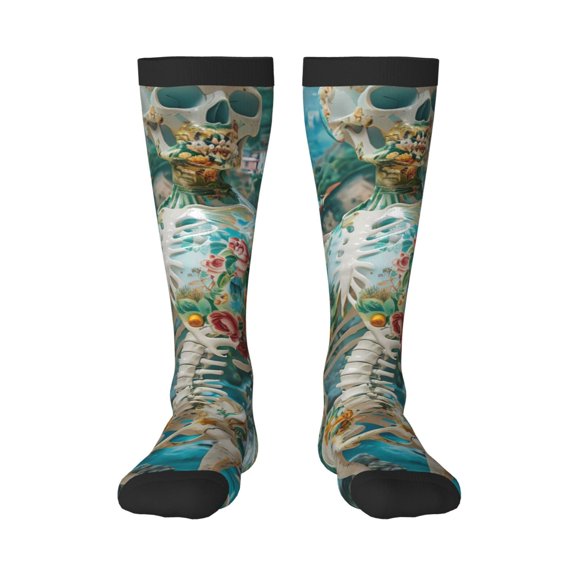 KLL Vintage Print Island Skull Print Cool Socks Men's Women's Crew Socks Funny Crazy Novelty Stockings
