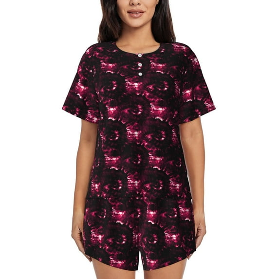 KLL Vintage Psychedelic Print Pajama Set for Women Short Sleeve Sleepwear Pjs Soft 2 Piece Lounge Sleepwear Sets-4X-Large