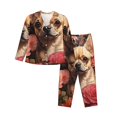 thumbnail image 1 of KLL Vintage Red Flower Chihuahua Print Women's Long Sleeve Pajamas with Pants Sleepwear Loungewear 2 Set-XX-Large, 1 of 7