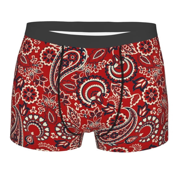 KLL Vintage Red Paisley Men's Cotton Boxer Briefs Underwear-Large