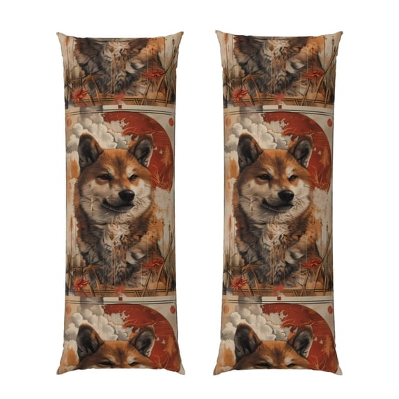 KLL Vintage Shiba Inu Art Pattern Long Body Pillow Cover,20x60 Body Pillow Cases,Soft Brushed Microfiber Invisible Zipper Design-Pillow core not included