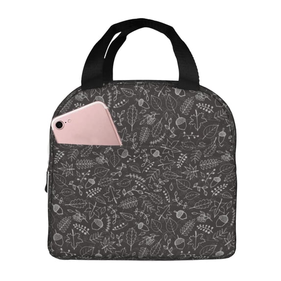 KLL Vintage Sketch Autumn Plants Print Insulated Lunch Bag Women, Reusable Cute Tote Lunch Box for Adult & Men, Leakproof Cooler Lunch Bags for Work Office Travel Picnic