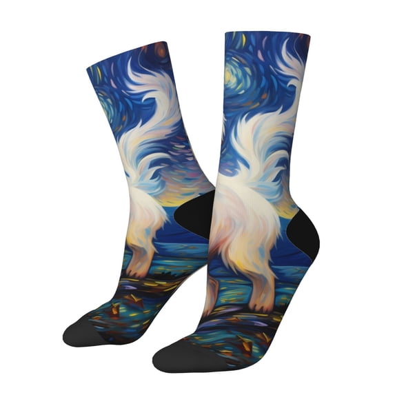 KLL Vintage Starry Sky Puppy Print Cool Socks Men's Women's Crew Socks Funny Crazy Novelty Stockings