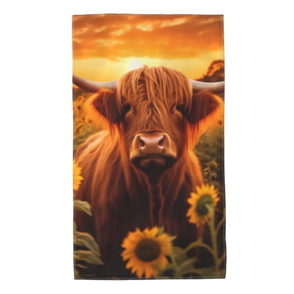 KLL Vintage Sunflower Cow B Ultra Absorbent & Soft Hand Towels for Bath, Hand, Face, Gym and Spa-27.5x16in