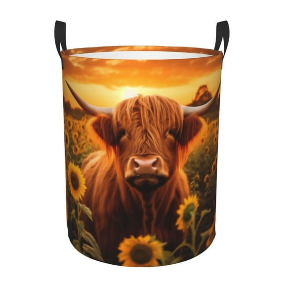 KLL Vintage Sunflower Cow B Waterproof Foldable Laundry Hamper Bucket with Handles for Storage Bin,Kids Room,Home Organizer (Medium )