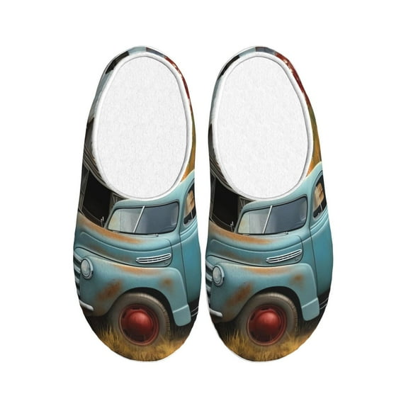 KLL Vintage Truck Farm Scene Pattern Adult Unisex Cozy Slippers,Fuzzy Slip-on Slippers TPR Sole Slippers Comfort Plush Home Footwear for Indoor & Outdoor-39/40
