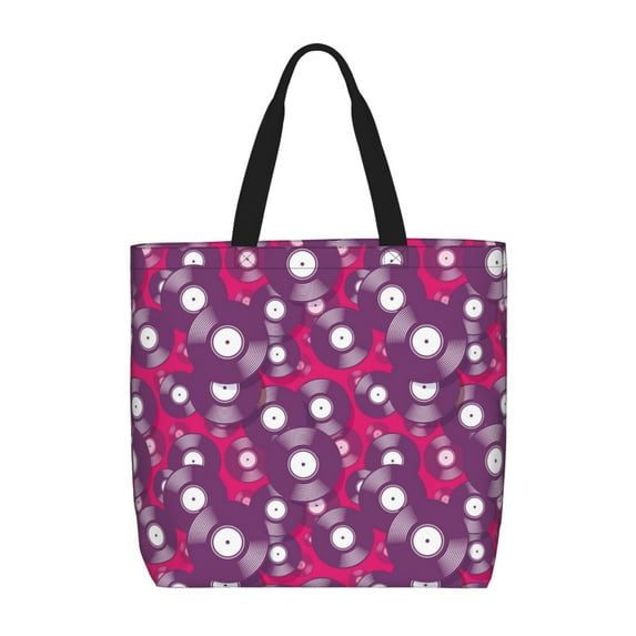 KLL Vintage Vinyl Record Pattern Aesthetic Tote Bag for Women Beach Bag Shopping Bags Shoulder Bag Reusable Grocery Bags
