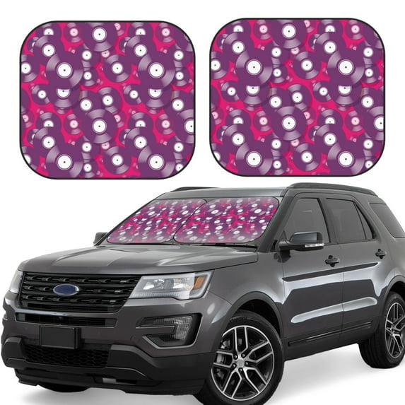 KLL Vintage Vinyl Record Windshield Sun Shade 2-Piece Foldable Car Front Window Sunshade for Most Sedans SUV Truck- Small