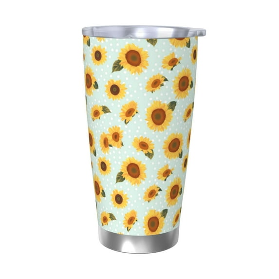 KLL Vintage White Polka Dot Sunflower Print 40oz Stainless Steel Insulated Car Cup with Spillproof Lid - Keep Your Drink Hot or Cold on the Go-Without Straw