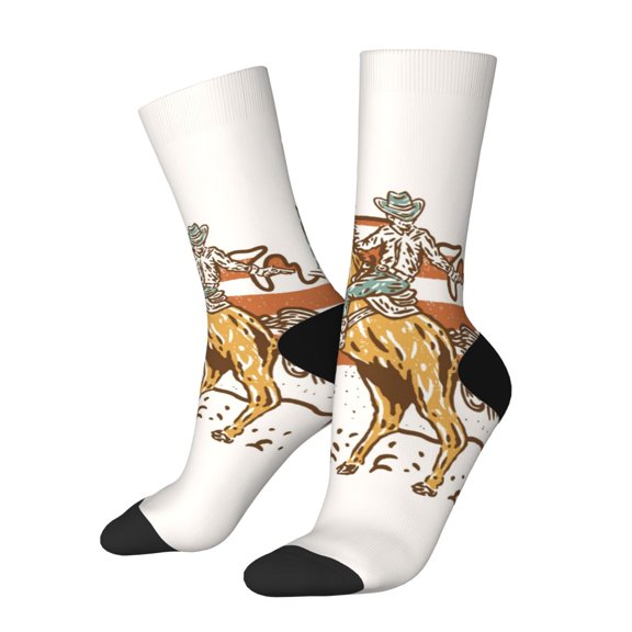 KLL Vintage Wild West Cowboy Print Cool Socks Men's Women's Crew Socks Funny Crazy Novelty Stockings