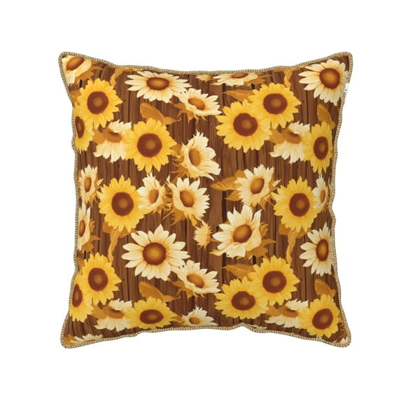 KLL Vintage Wood Grain Sunflower B Decorative Throw Pillow Covers Velvet Soft for Couch Sofa Bedroom Living Room Outdoor (No pillow core)-