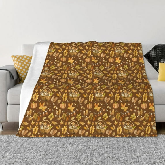 KLL Vintage fall harvest basket Print Fleece Throw Blanket, Horizontal Fleece Bedding Cute Soft Blankets Comfy Fleece Flannel Plush Home Decor for Couch & Bed -50"x40"