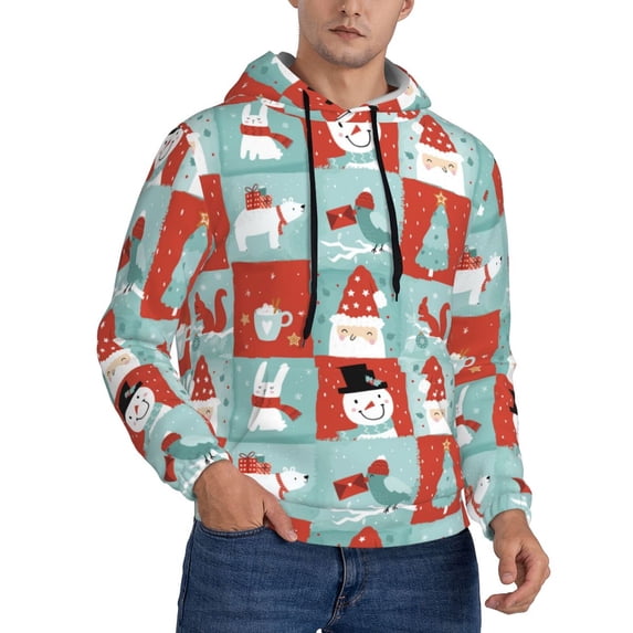 KLL Warm Christmas Memories Print Mens Hoodie Long Sleeve Casual Pullover Hooded Sweatshirt Fashion Drawstring Hoodies with Pocket-3X-Large