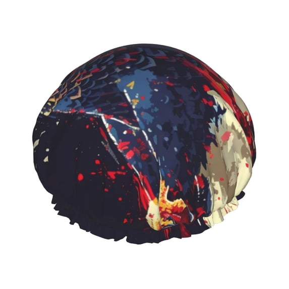 KLL Watercolor Bald Eagle Pattern Shower Cap & Bath Cap for Women,Reversible Oversized Waterproof Shower Caps for all Hair Lengths,Elastic Reusable Bathing Hair Cap