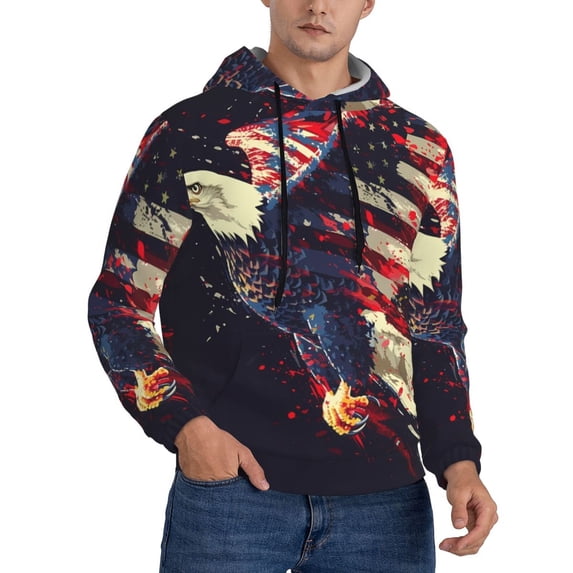 KLL Watercolor Bald Eagle Print Mens Hoodie Long Sleeve Casual Pullover Hooded Sweatshirt Fashion Drawstring Hoodies with Pocket-4X-Large