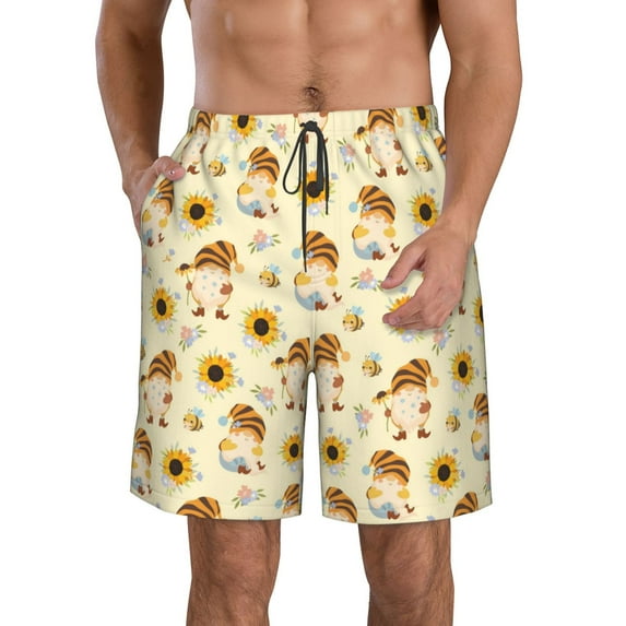 KLL Watercolor Bee Honey Honeycomb Bee Men's Casual Summer Beach Shorts Hawaiian Shorts with Pockets-Large