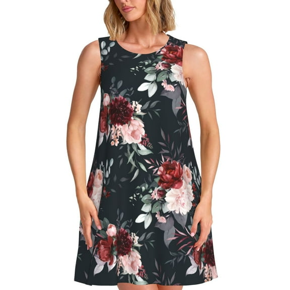 KLL Watercolor Floral Pattern Womens Summer Dresses 2025,Loose Round Neck Sleeveless Sundresses Tank Dresses with Pockets