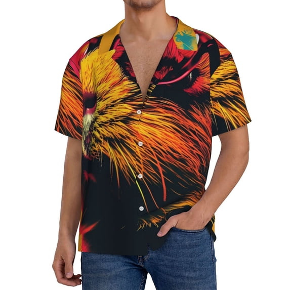 KLL Watercolor Glasses Guinea Pig Print Men's Shirt Short Sleeve Button Down Summer Cuba Beach Shirts- Large