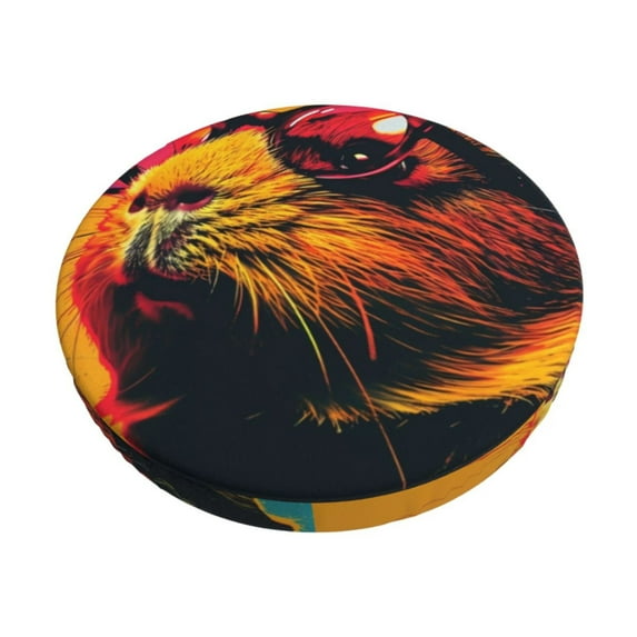 KLL Watercolor Glasses Guinea Pig Round Bar Chair Cushion Cover 13 inch ,Bar Stool Protector with Elastic, Soft Washable