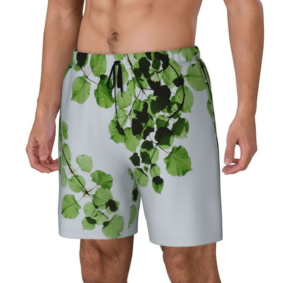KLL Watercolor Green Leaves for Mens Swim Trunks Quick Dry Swim Shorts with Built-in Compression Liner Funny Swimwear Bathing Suits-XX-Large