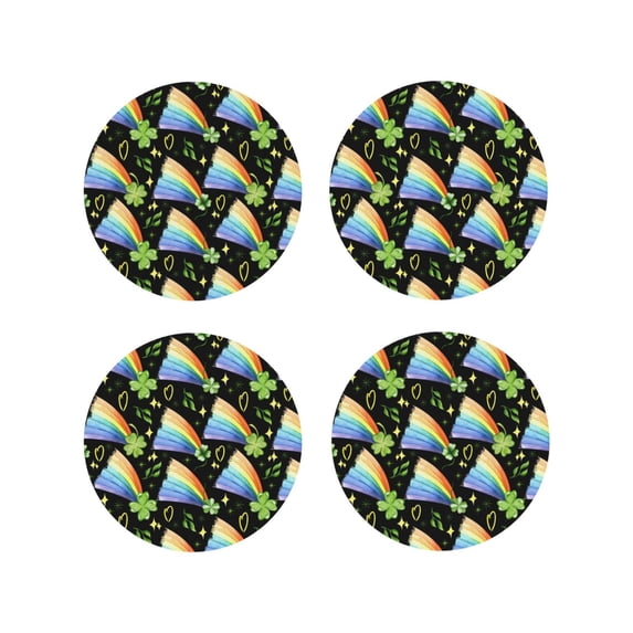 KLL Watercolor St Patrick Day Drink Coasters Set of 4,PU Leather Absorbent Coasters Set Decorative Coffee Cup Coasters Housewarming Gift for Home Decor-Round Shape