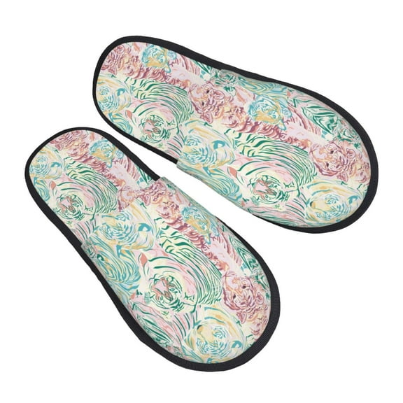 KLL Watercolor Tiger Slippers for Women Men House Slip on Indoor Outdoor Bedroom Furry Fleece Lined Ladies Comfy Anti-Skid Rubber Hard Sole-Medium