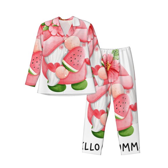 KLL Watercolor Tropical Gnomes Sleepwear Mens Flannel Pajamas,Long Cotton Pj Set